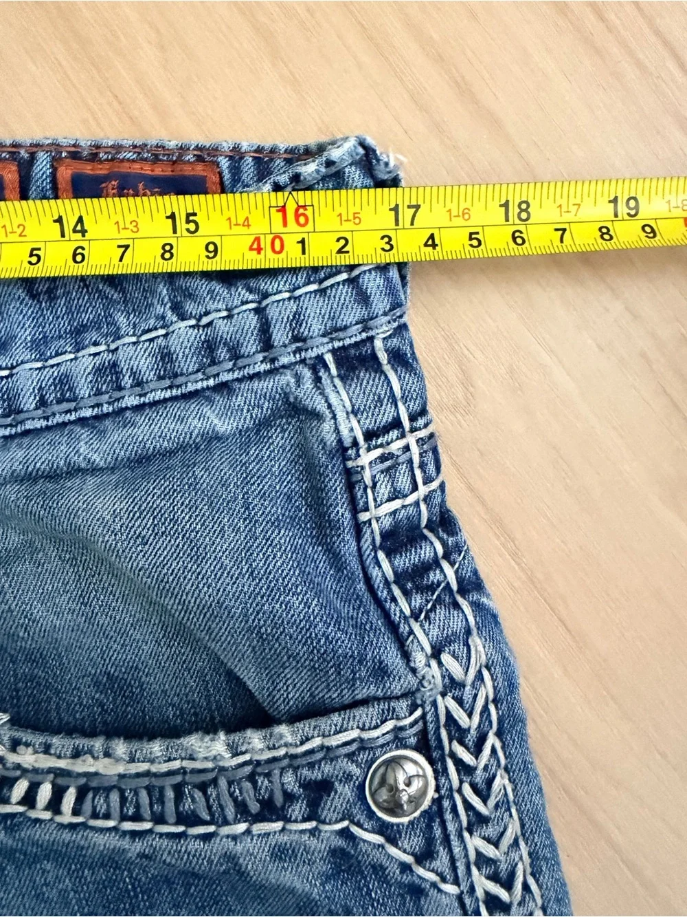 Rock Revival Mens Medium Blue Boot Cut Jeans with Contrast Stitching